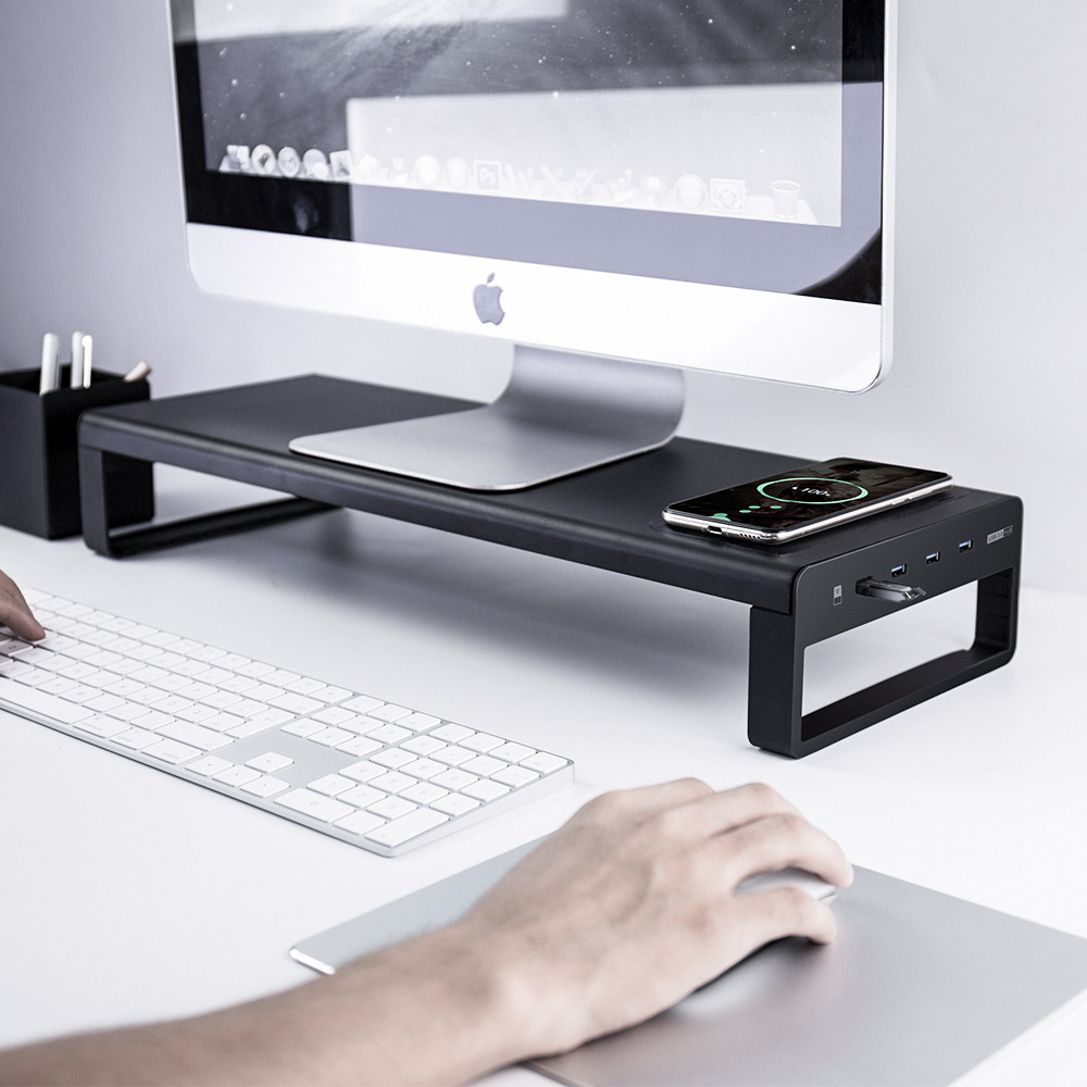 Vaydeer Meja Monitor Stand Riser Aluminium 4 Port USB 3 0 